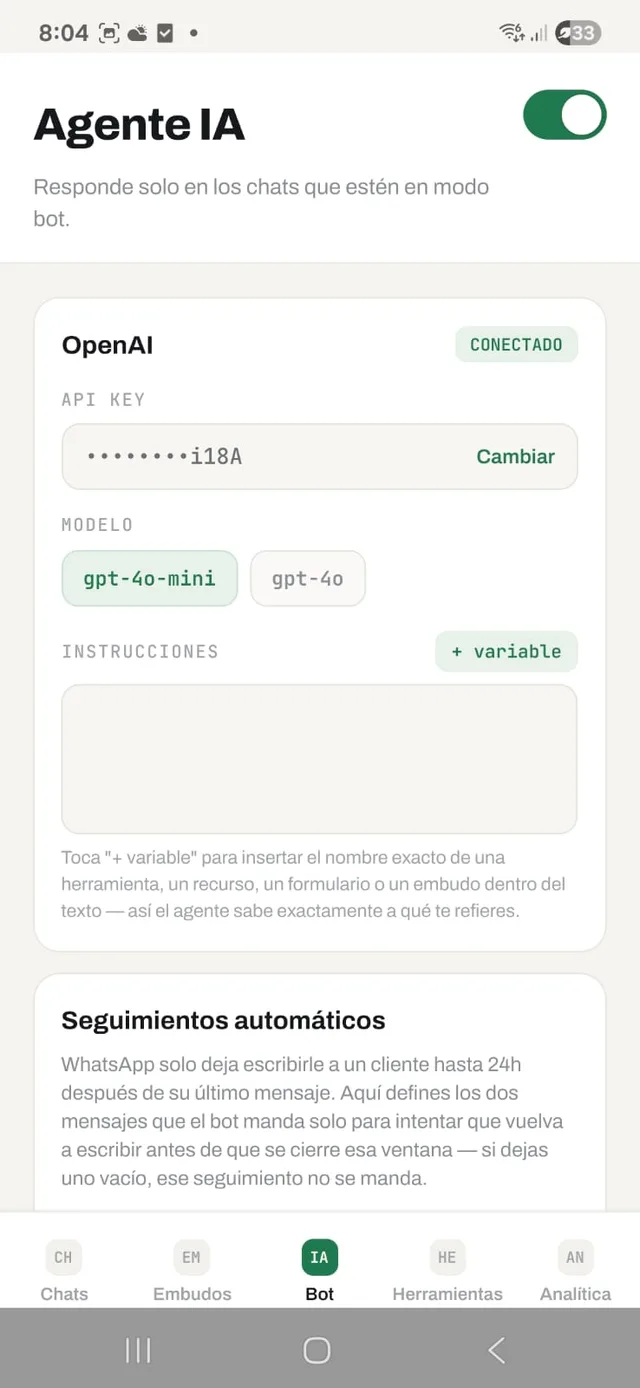 Captura real de la pantalla Agente IA de la app Kuribot